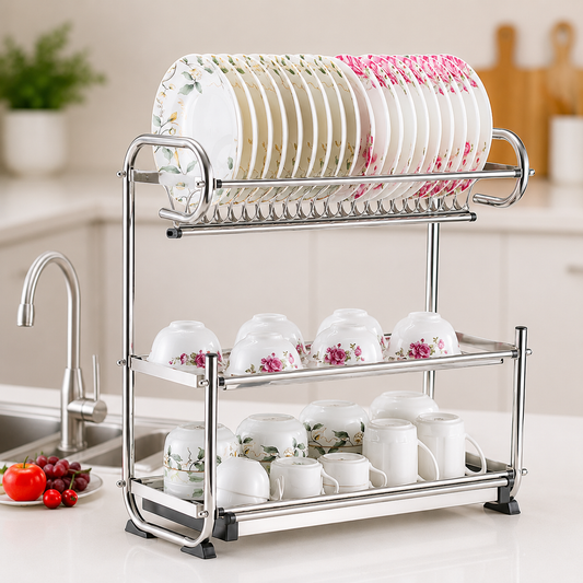 3-Tier 201 Stainless Steel Dish Rack with Drain Tray