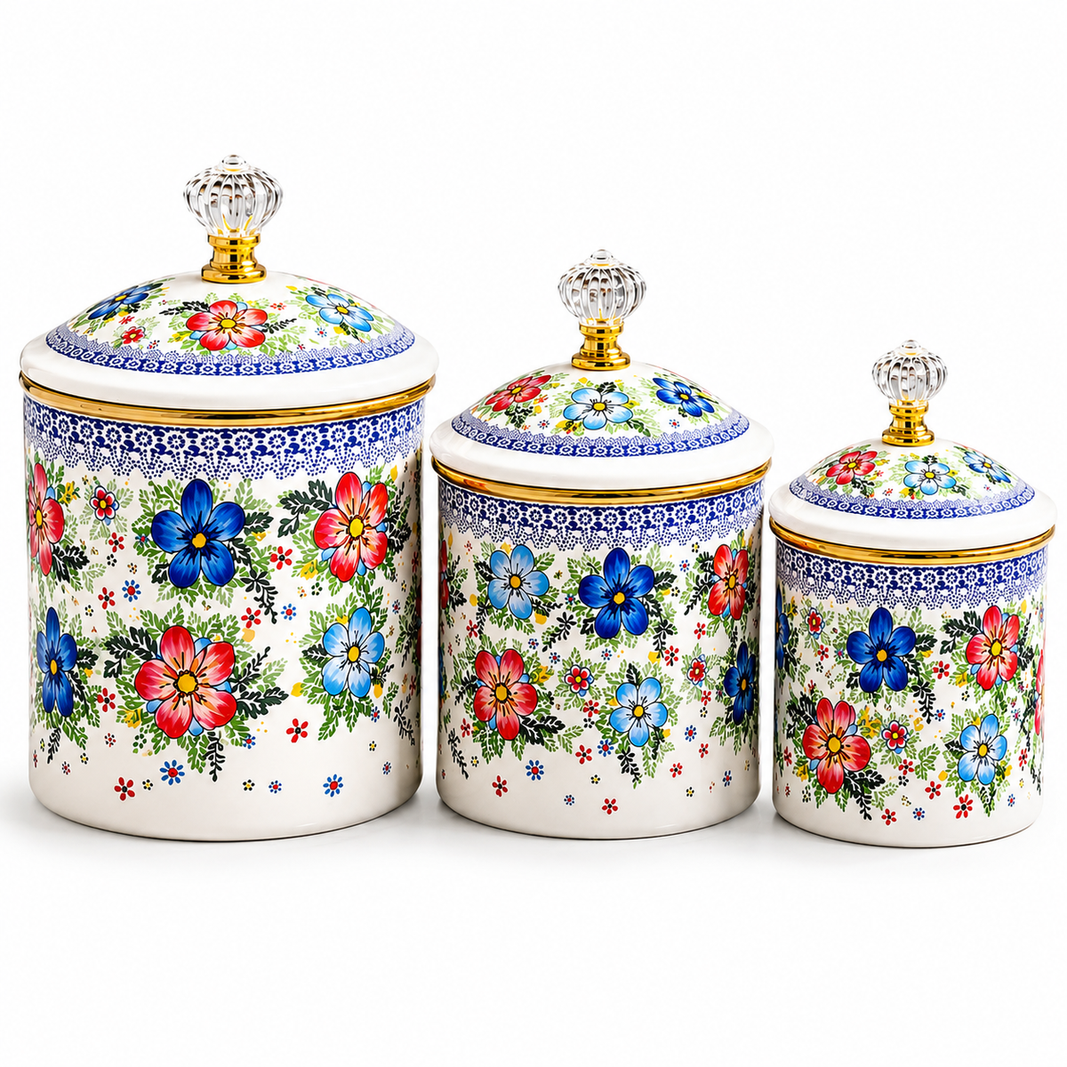 Enamel 3-piece ceramic storage jar set
