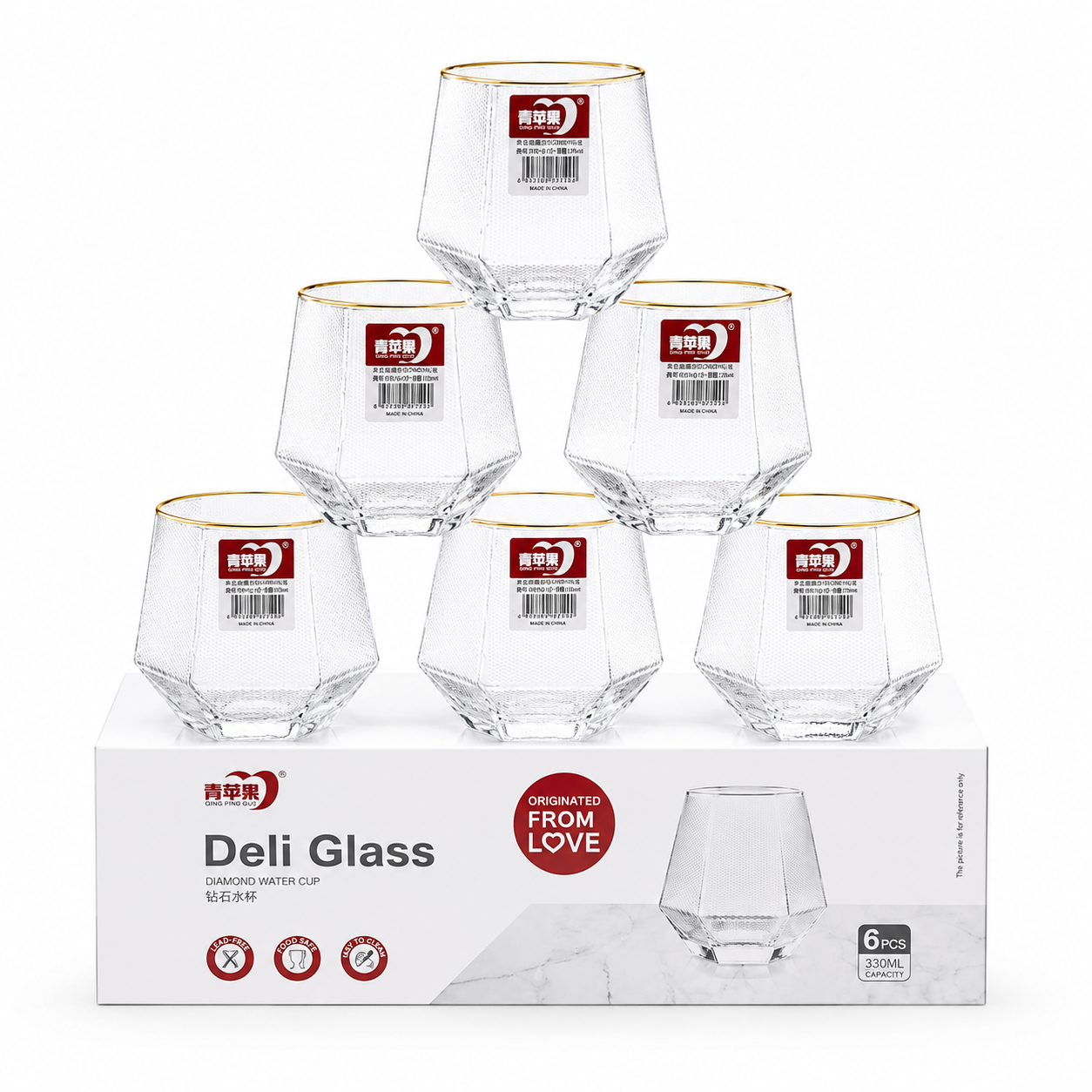 330ml Diamond Shape Clear Water Glass