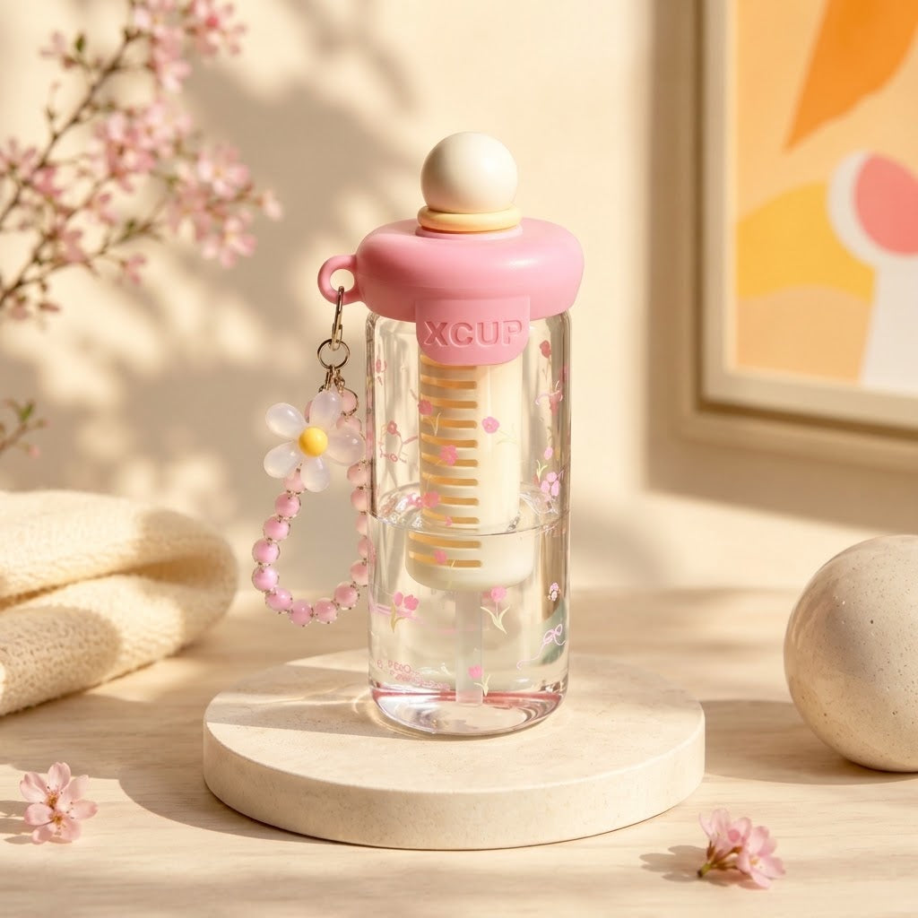 Girls reusable school water bottle with straw