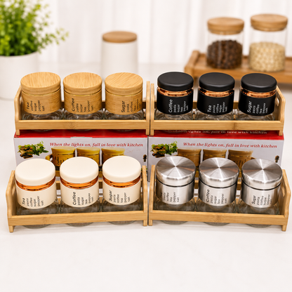 
Glass Spice Storage Containers with Natural Bamboo Holder