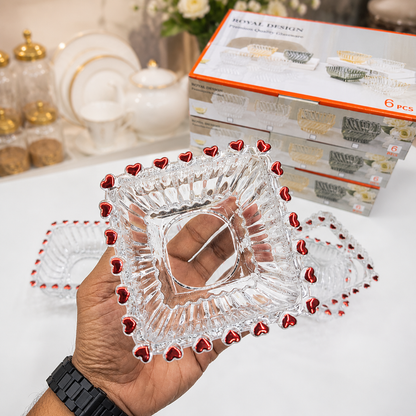 Premium Heart Shape Glass Bowl Set (6 Pieces) | Elegant Dessert, Fruit & Snack Serving Bowl Set