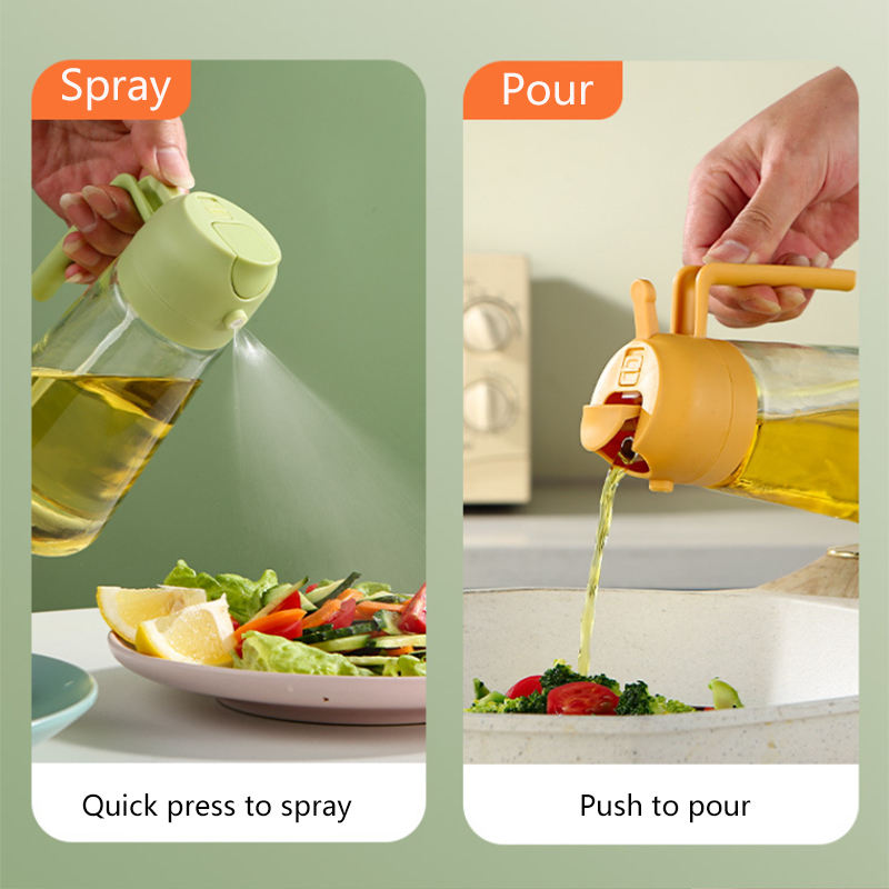 
Glass oil dispenser with pourer and spray function