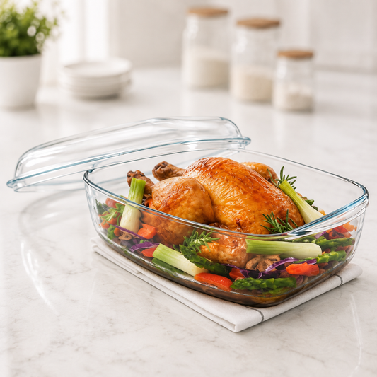High Borosilicate Rectangular Glass Casserole Dish with Lid | 4500ml & 6500ml Oven-Safe Baking Dish