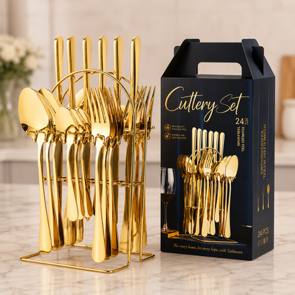 24-Piece Stainless Steel Silverware Set – Rose Gold | Premium Cutlery Set for 6 Persons
