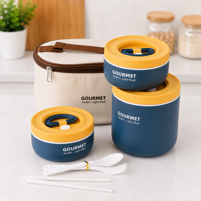 GOURMET 3 Tier Stainless Steel Lunch Box Set with Lids