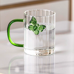 High Borosilicate 3d Butterfly Striped Glass Cup Creative Colored Handle Glass Mugs