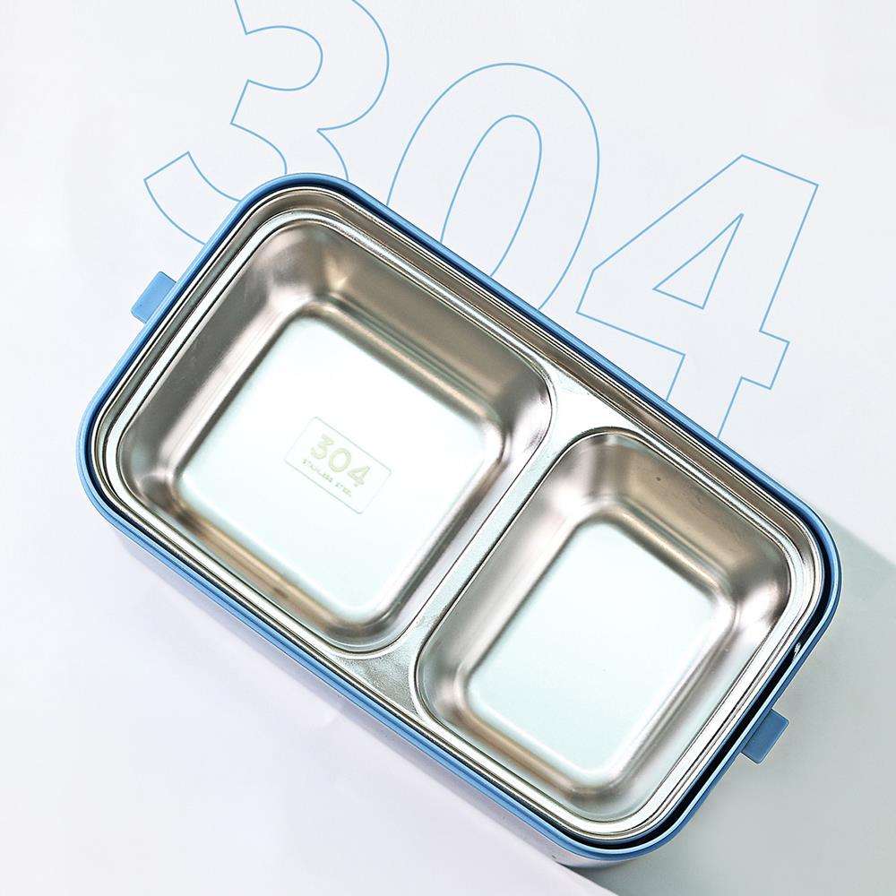 304 Stainless Steel Bento 2 Compartments Lunch Box with Spoon & Fork