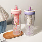 1000ml Cute Fruit &amp; Flower Print Plastic Water Bottle with Straw – BPA-Free Leak-Proof Tumbler for Kids