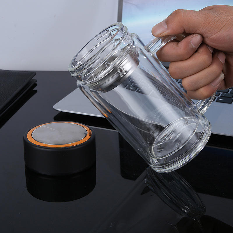Large Capacity Double‑Walled Borosilicate Glass Tea Cup with Handle | Office & Home Use