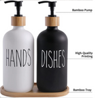 6oz / 500ml Glass Lotion &amp; Soap Dispenser – White &amp; Black with Bamboo Pump Cover