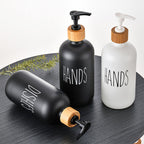 6oz / 500ml Glass Lotion &amp; Soap Dispenser – White &amp; Black with Bamboo Pump Cover