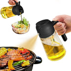 LOVFE Kitchen Dispenser and Sprayer Oil Bottle 470ml 2 in 1 Glass Oil Spray Bottle for Cooking