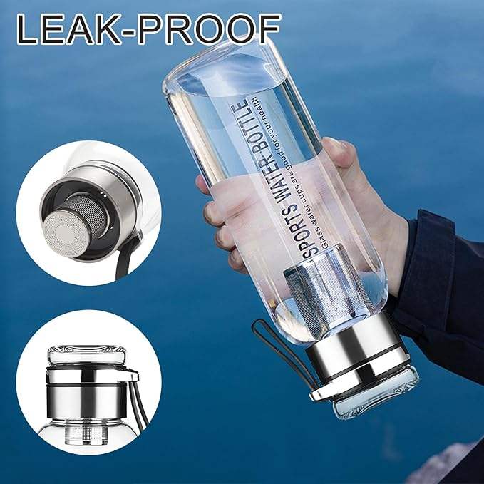 Large Capacity Borosilicate Glass Sports Water Bottle | Heat Resistant Camping & Travel Bottle