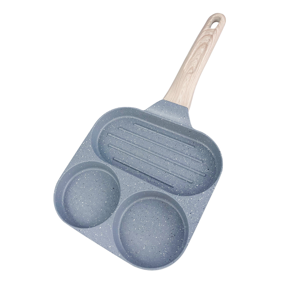 3 Hole Non Stick Die-Cast Frying Egg and Steak Fry Pan Marble Coating Cooker for Breakfast Induction Fry Pan