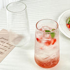 Summer Striped Large Capacity Borosilicate Glass Coffee Mug Ice Cold Drinking Cup for Juice and Coffee