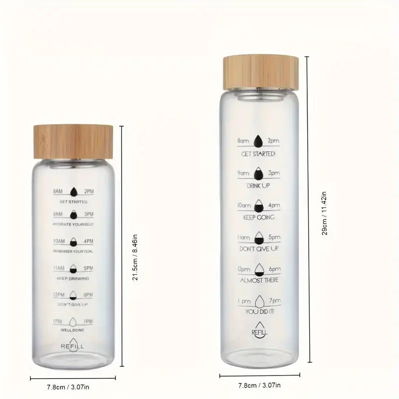 Custom Transparent 24oz 34oz Large Capacity Borosilicate Glass Water Bottle Time Marker Glass Drink Milk Bottle with Bamboo Lid
