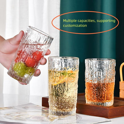 Customized Textured Floral Glass Tumbler Set – 6 Pcs | Premium Clear Drinking Glasses for Water, Juice & Tea