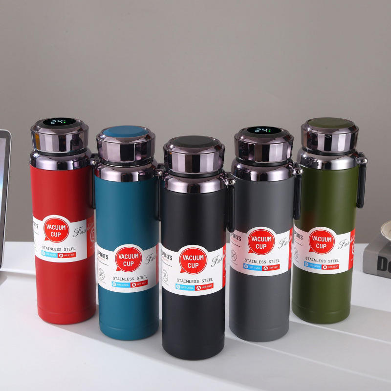 Portable Fashion Sports Travel Car Water Bottle Kettle 0.6/0.8/1L Custom logo 316 Smart Temperature Stainless Steel Tumblers Cup