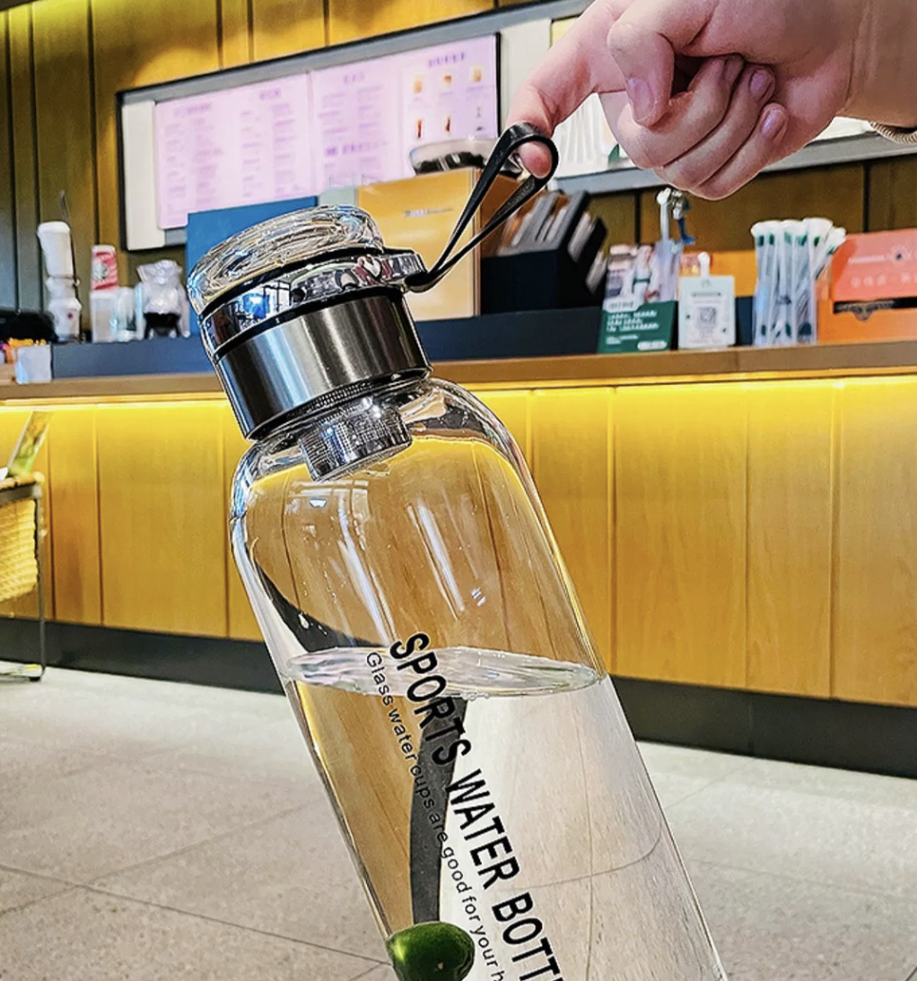 Large Capacity Borosilicate Glass Sports Water Bottle | Heat Resistant Camping & Travel Bottle