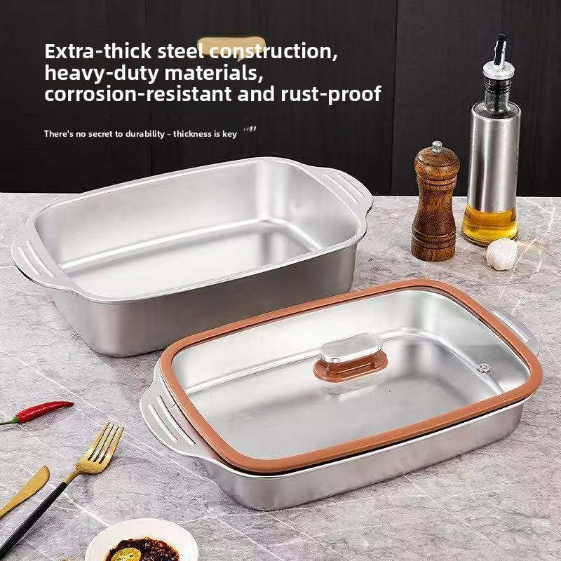 Stainless Steel Large Capacity Rectangular Grill Plate | Deepened Multi-Purpose BBQ & Commercial Baking Tray (Flat)