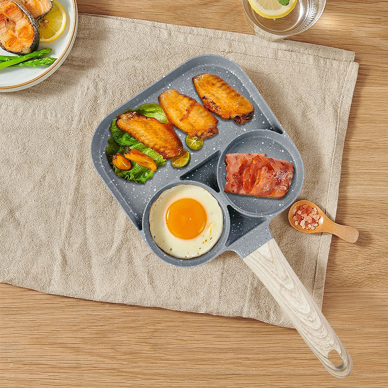 3 Hole Non Stick Breakfast Frying Pan Egg Burger Staute Pan Fried Bacon Sausage Skillet Mini Pancake