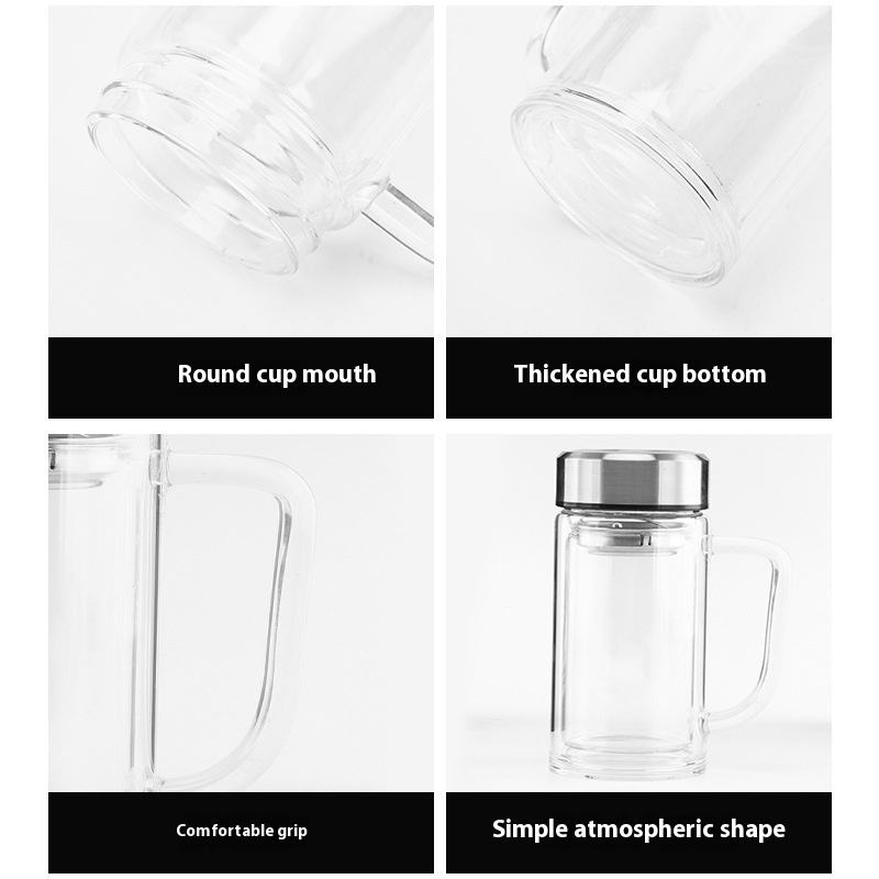 Large Capacity Double‑Walled Borosilicate Glass Tea Cup with Handle | Office & Home Use