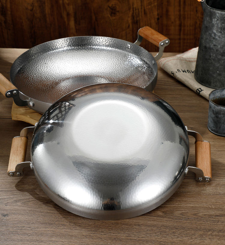 Commercial Restaurant Stainless Steel Spanish Frying Pans Seafood Paella Pan With Double Handle