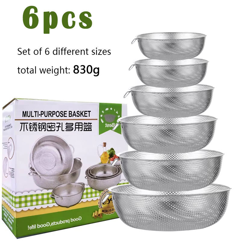 6PCS Stainless Steel Fine Mesh Colander Bowl Set – Kitchen Strainer with Draining Basket Handles