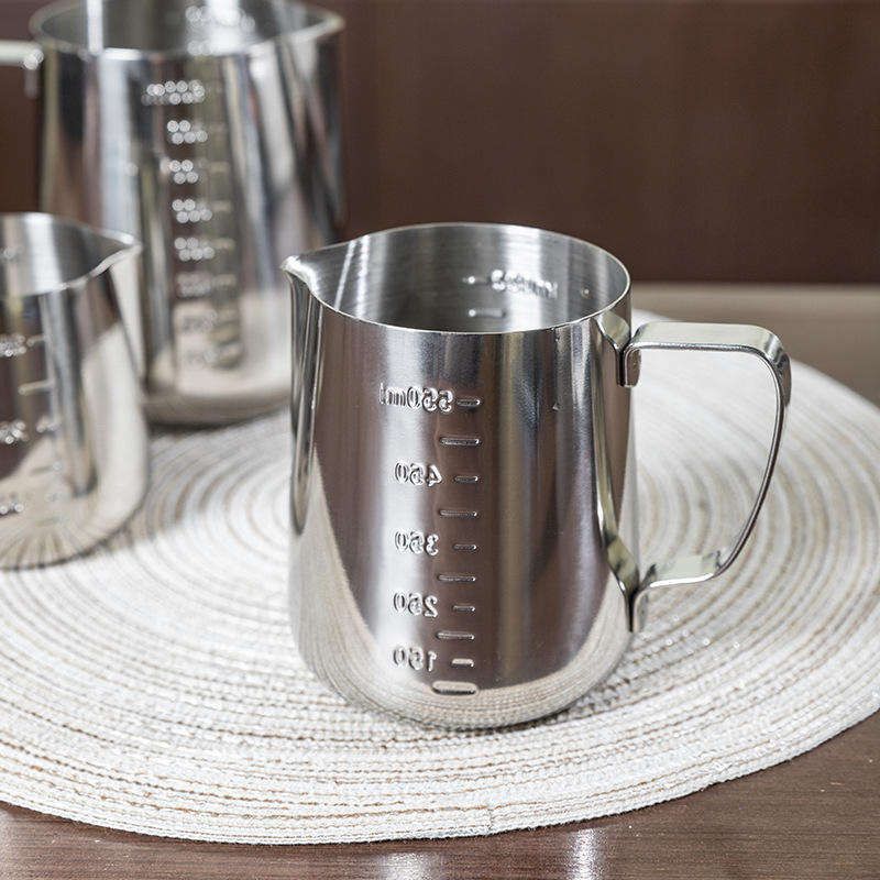 Stainless Steel Coffee Milk Frothing Pitcher – Measuring Cup Compatible with Handheld Milk Foam Machines (350ml / 600ml / 1000ml)