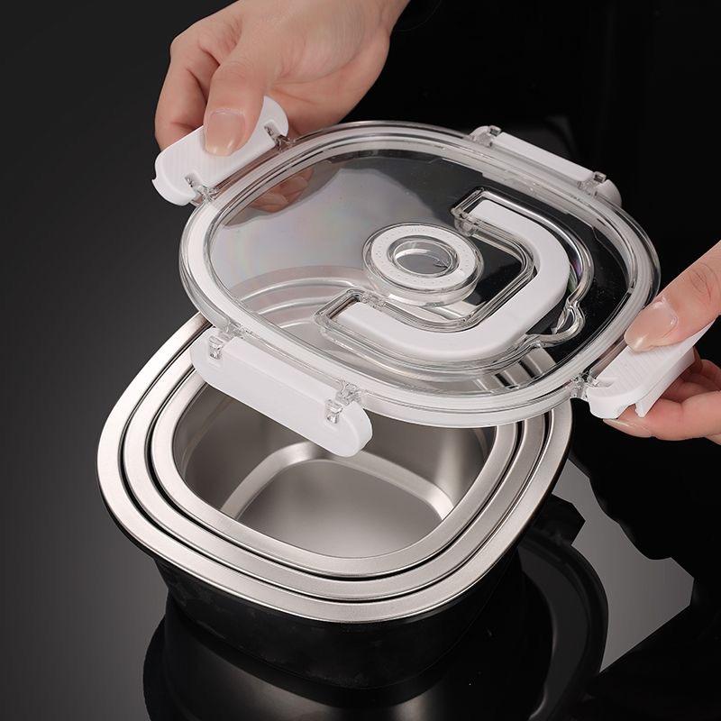 Modern Rectangle Stainless Steel 304 Bento Lunch Box with Locking Lid for Kitchen