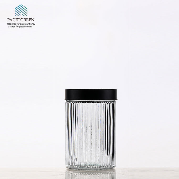 Glass Storage Jars Set Airtight Kitchen Containers with Black Lids for Food Storage