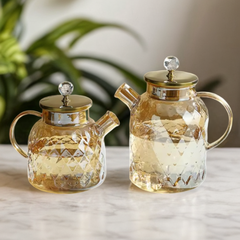 Large Capacity Modern Luxury Glass Pitcher with Lid – Tea &amp; Water Jug Pot Set