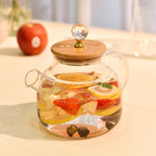 Classic Transparent Glassware Set – Luxury Smooth Glass Teapot with 6 Cups &amp; Wooden Cup Holder