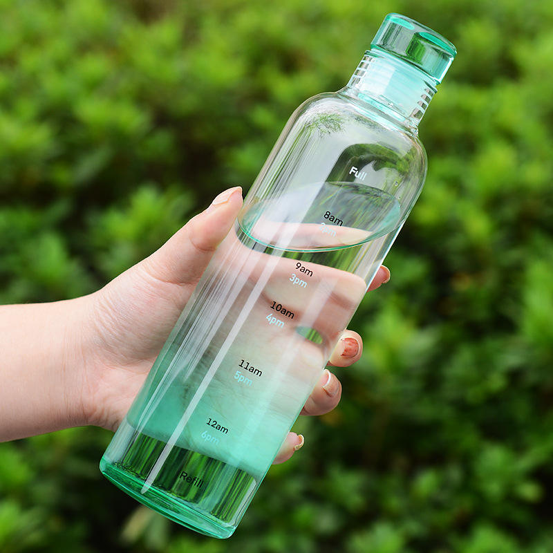 Glass Customize Borosilicate Fitness Water Bottle – With Time Stamp &amp; Glass Lid