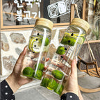 Custom Transparent 24oz 34oz Large Capacity Borosilicate Glass Water Bottle Time Marker Glass Drink Milk Bottle with Bamboo Lid