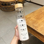 Custom Transparent 24oz 34oz Large Capacity Borosilicate Glass Water Bottle Time Marker Glass Drink Milk Bottle with Bamboo Lid