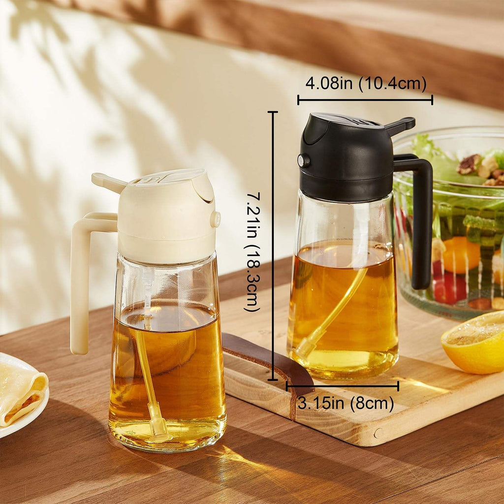 LOVFE Kitchen Dispenser and Sprayer Oil Bottle 470ml 2 in 1 Glass Oil Spray Bottle for Cooking