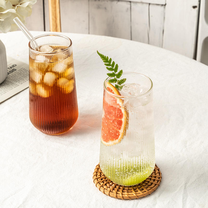 Summer Striped Large Capacity Borosilicate Glass Coffee Mug Ice Cold Drinking Cup for Juice and Coffee