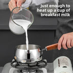 316Stainless Steel Milk Pot with Modern Design Tempered Glass Lid Wooden Handle for Baby Food Heating and Oil Splashing