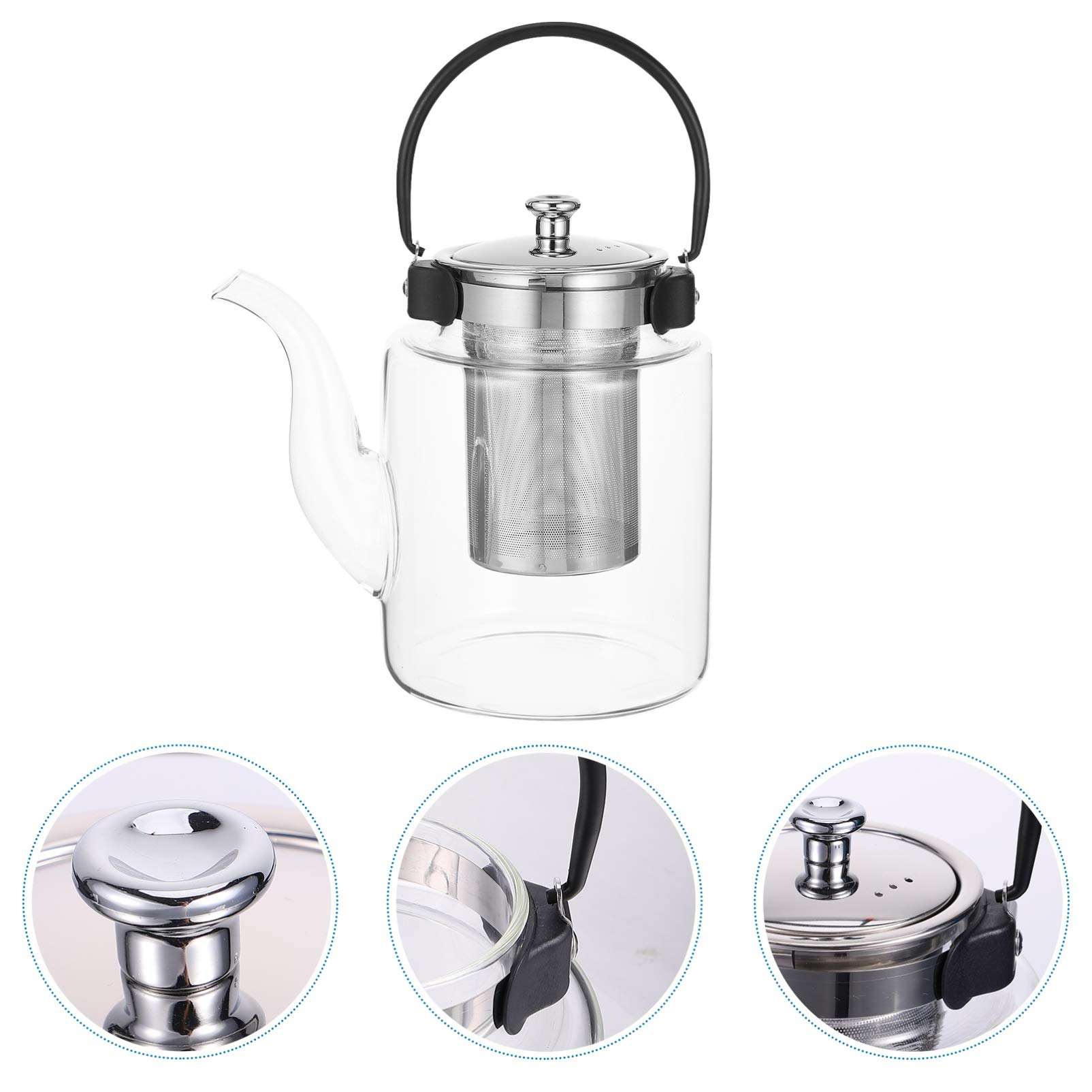 High Borosilicate Glass Teapot with Stainless Steel Infuser &amp; Handle – 800ml / 1200ml / 1500ml Large Capacity