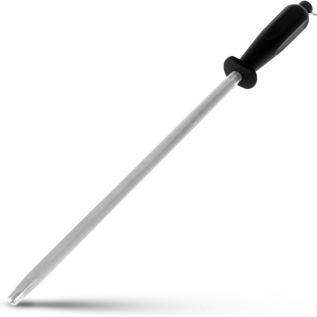 Professional Carbon Steel Knife Sharpening Steel | Black Honing Rod for Kitchen Knives