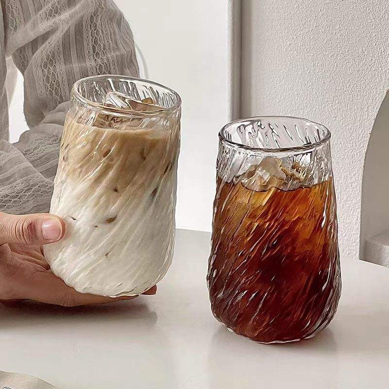 M 400ml Stripe Glass Coffee Mug | Transparent Glass Cup for Tea, Juice, Milk &amp; Mocha