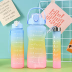 3-in-280ml/750ml/2000ml Capacity PP PC Silicon Food Grade Motivational Water Bottle with Time Marker One Click Open Cap