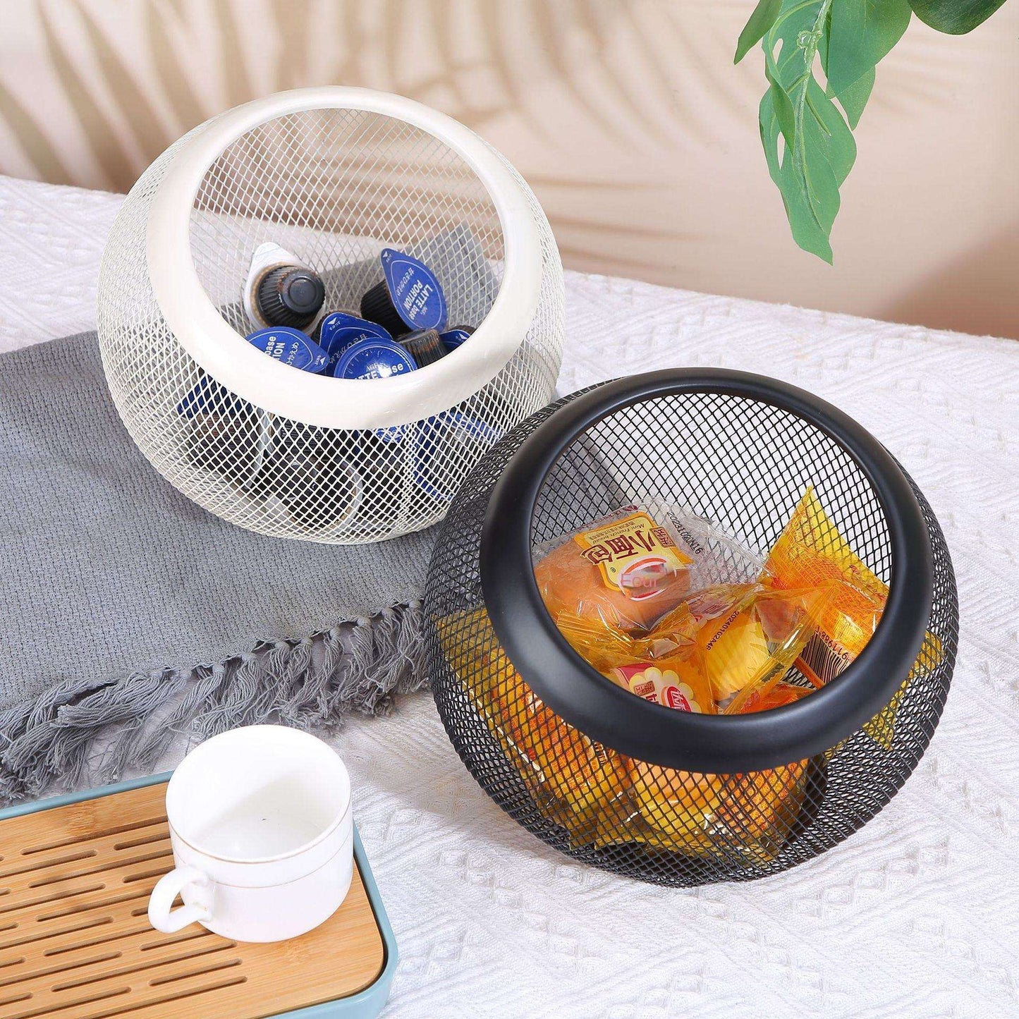 Sturdy Metal Wire Fruit &amp; Vegetable Storage Basket – Slant Opening Organizer