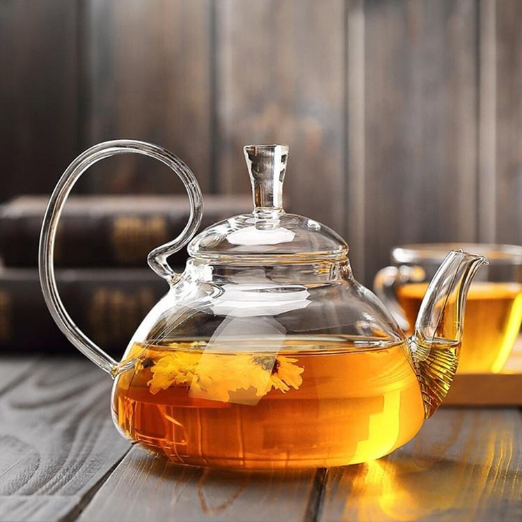 Glass Teapot Modern Luxury Shape Home Office Lid Glass Drinking Tea Water Jug Pot Set 1000ml Heat Resistant