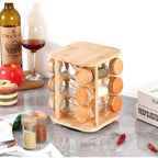Kitchen Desktop Multi Functional Cooking Tool Spice Jars Organizer 3 Tiers 12 Cans Bamboo Rotating Spice Storage Rack