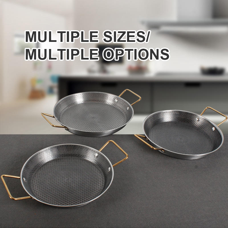 Stainless Steel Honeycomb Paella Pan with Double Handles | Non-Stick Paella & Skillet Pan for Gas & Induction (24cm, 26cm, 28cm)