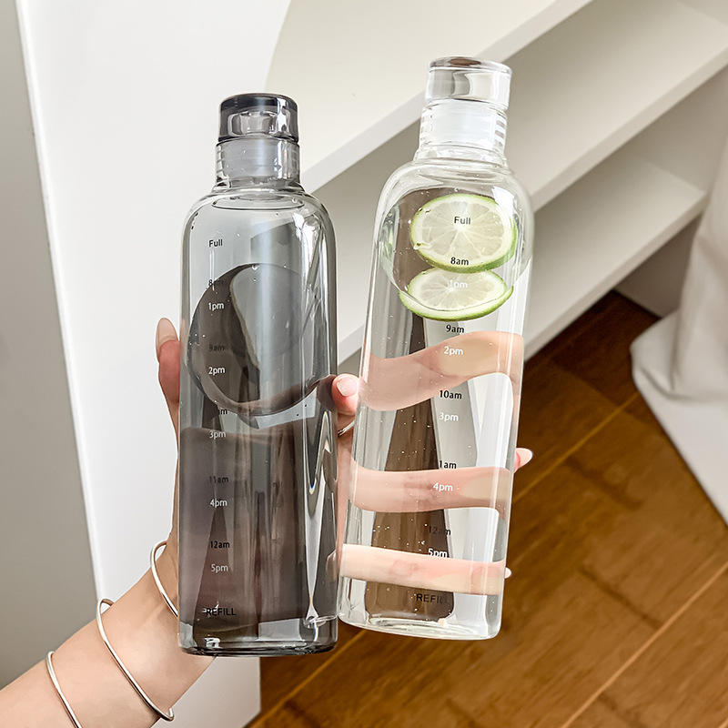 Glass Customize Borosilicate Fitness Water Bottle – With Time Stamp &amp; Glass Lid