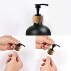 6oz / 500ml Glass Lotion &amp; Soap Dispenser – White &amp; Black with Bamboo Pump Cover